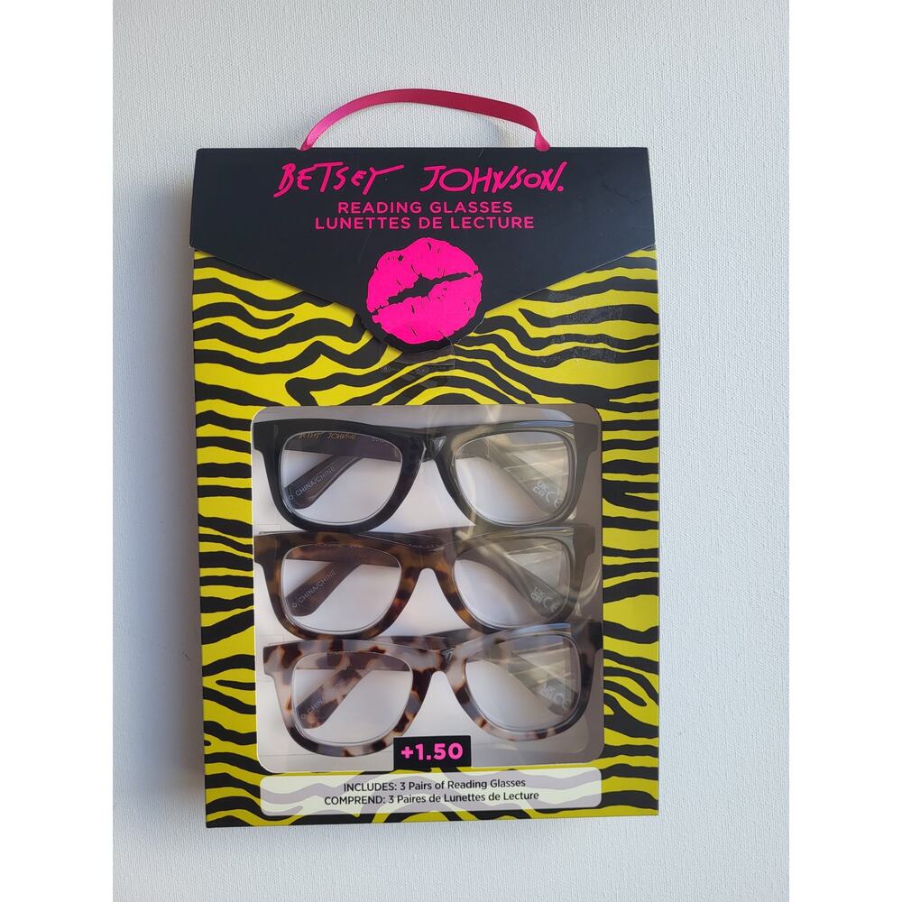 ​Betsey Johnson 3-Pack Reading Glasses +1.50 Strength NIB Animal Print / Black